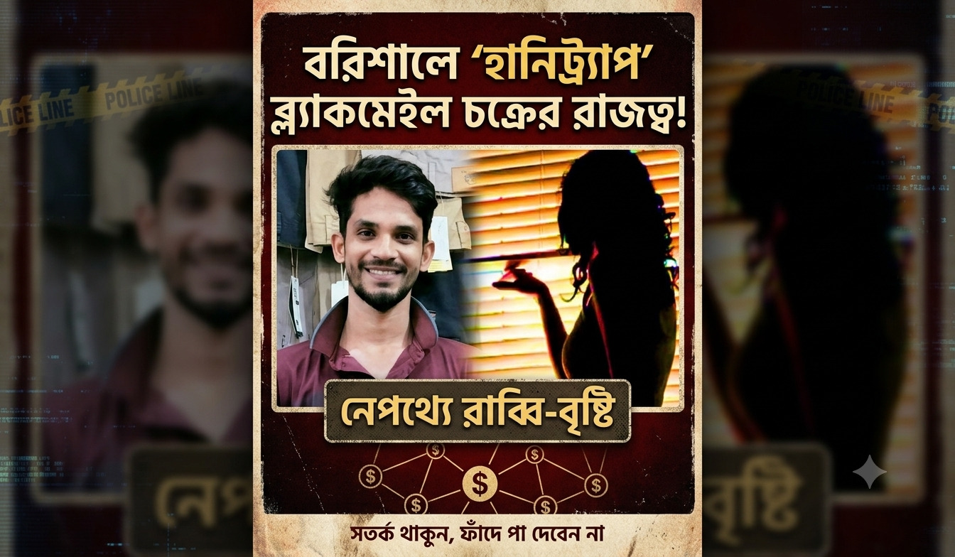 বরিশালে হানি ট্রাপ ব্ল্যাকমেইল চক্রের রাজত্ব নেপথ্যে বৃষ্টি এবং রাব্বি